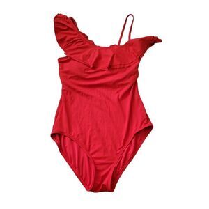 carmen marc valvo Ruffle Shoulder swimsuit Red Orange Size 10